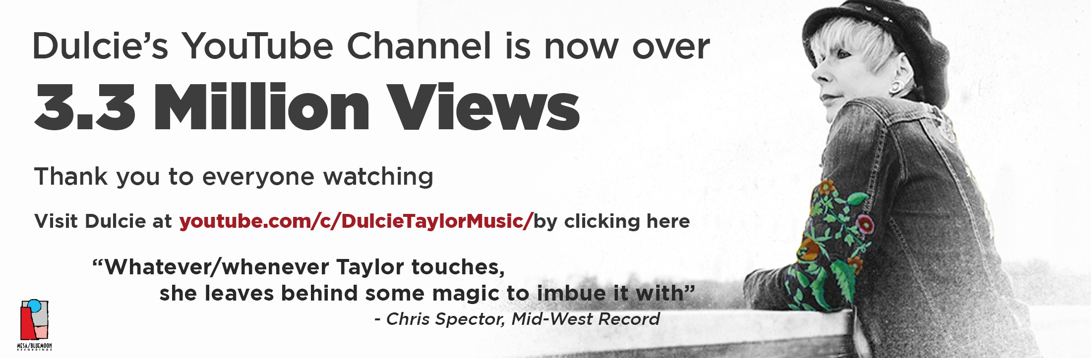 dulcie taylor 3.3 million youtube views banner